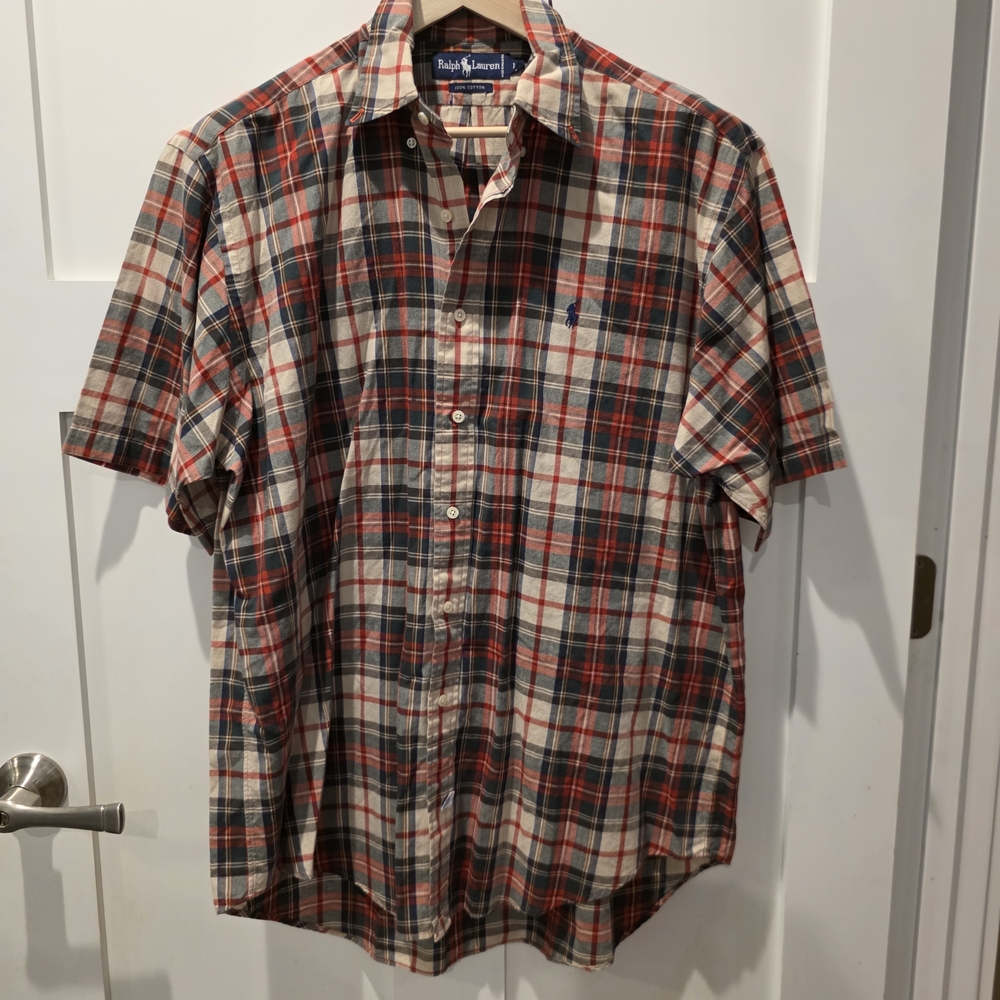Ralph Lauren Men's Long Sleeve Button Up Plaid Shirt Red Blue Grandpa Rustic L